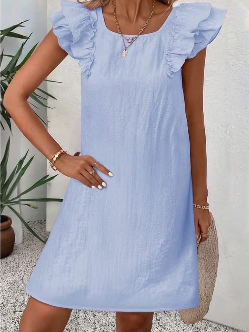 Light Blue Ruffle Sleeve Mini Dress